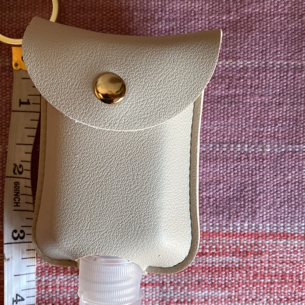 Reusable Hand Sanitizer Holder - key chain Faux Leather Ivory - Picture 5 of 7